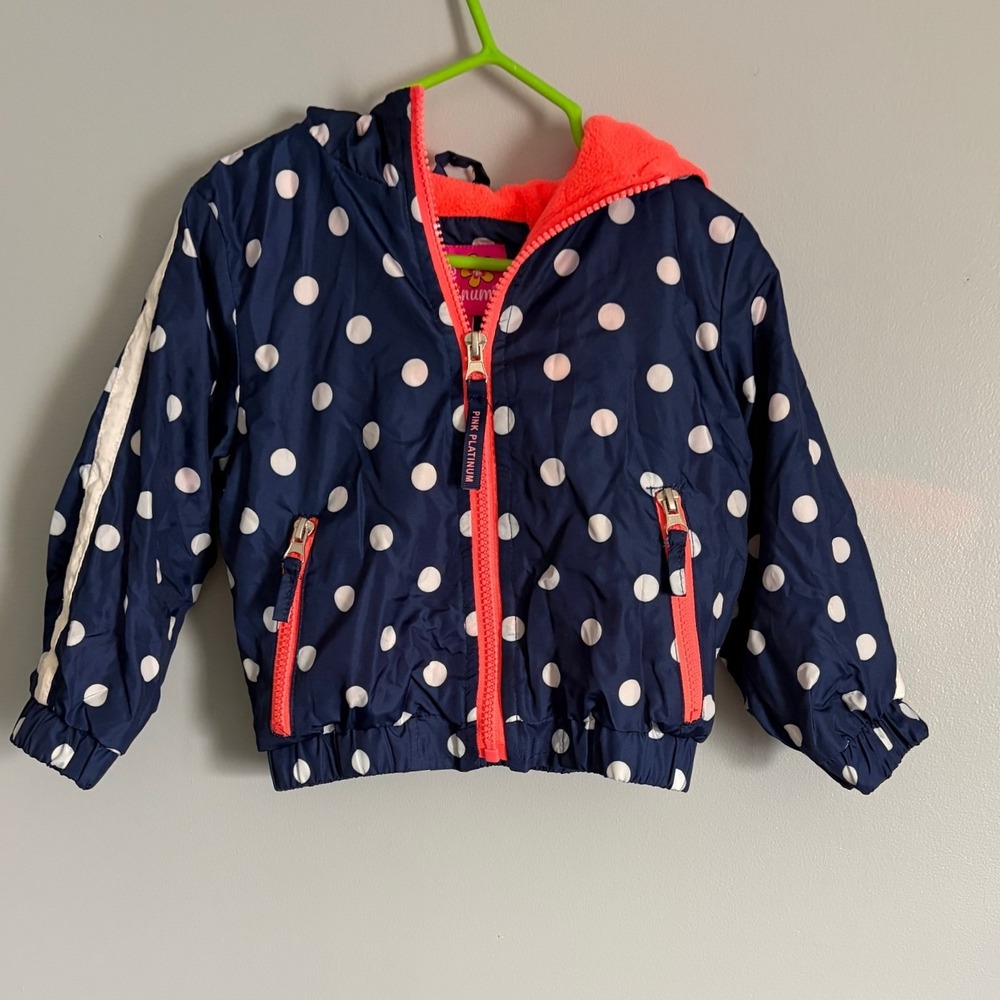 Pink Platinum Navy Polka Dot Fleece Lined Hooded Jacket Kids 2T PP782456